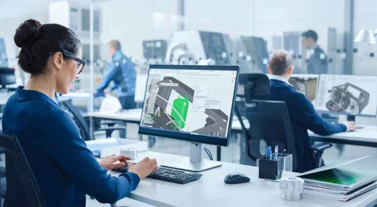 An Engineer using Solid Edge 2026 to review a complex assembly.